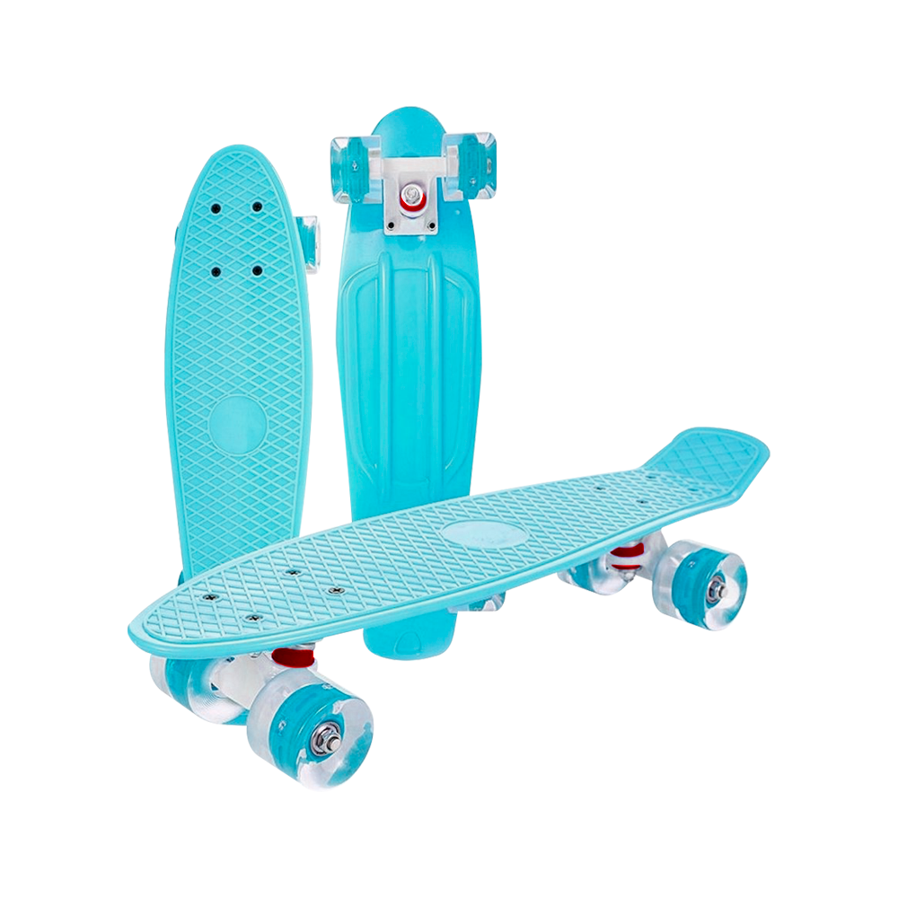 Patineta Tipo Skate Classic Skateboard Azul Aqua con Luz