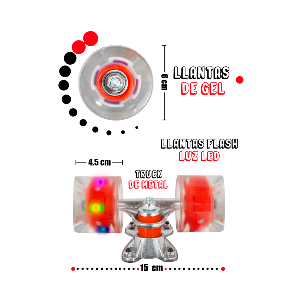 Patineta Tipo Skate Classic Skateboard Azul Aqua con Luz