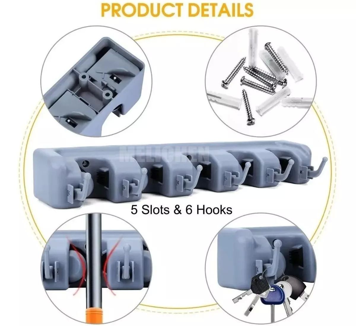 Colgador Organizador Porta Escobas 5 Espacios Trapeadores