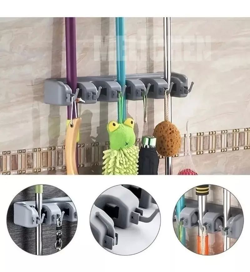Colgador Organizador Porta Escobas 5 Espacios Trapeadores