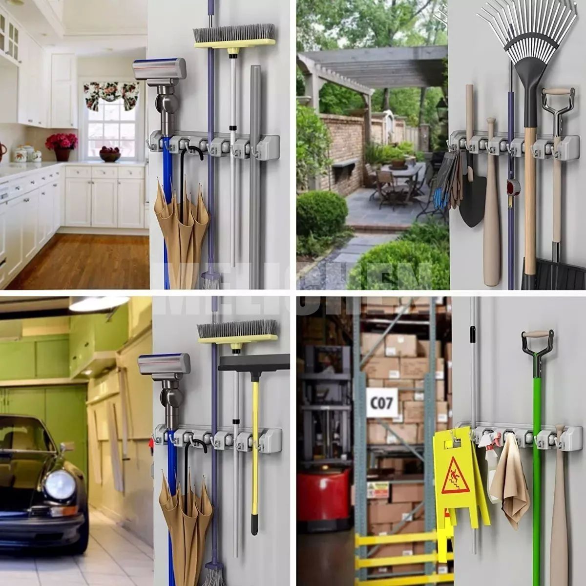 Colgador Organizador Porta Escobas 5 Espacios Trapeadores