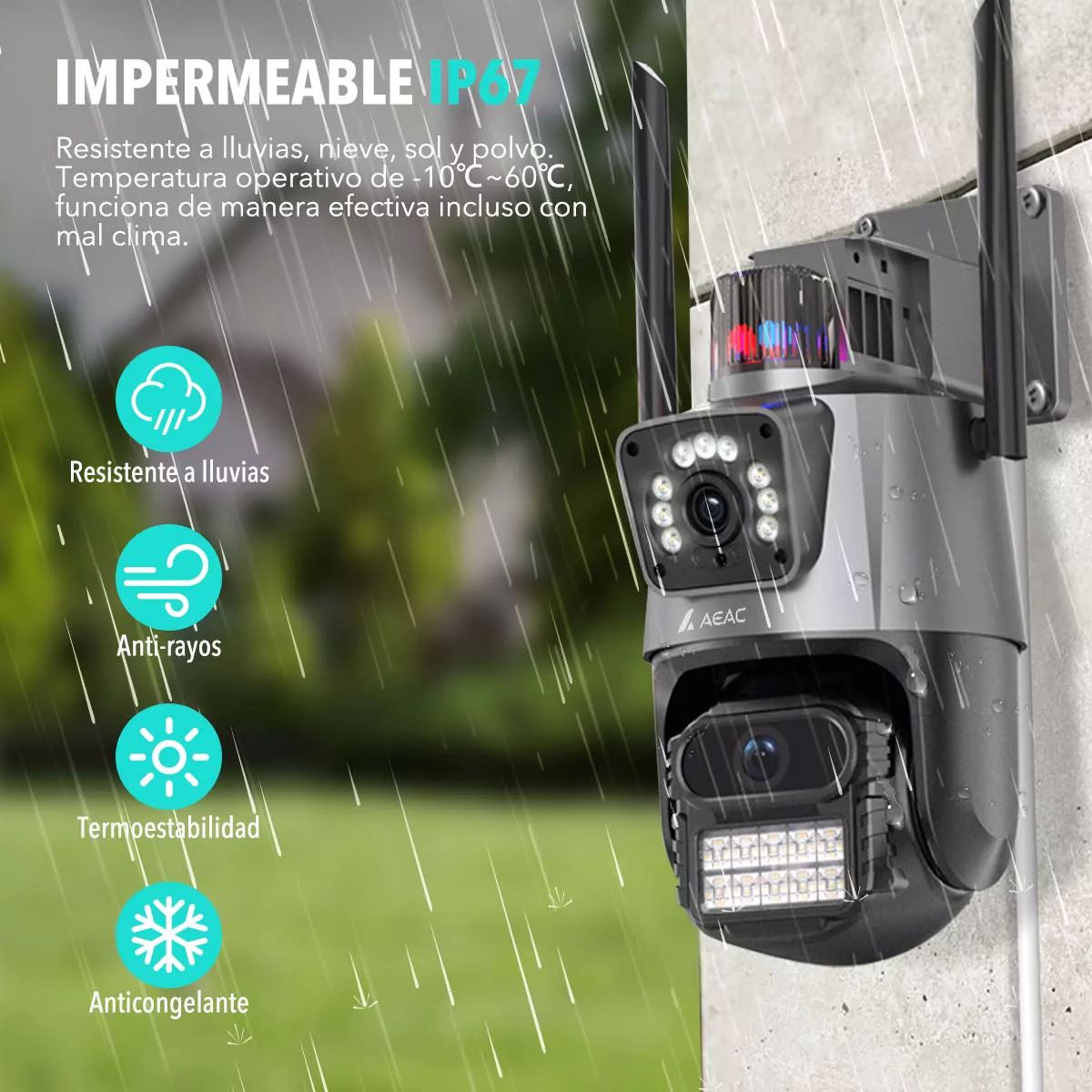 Cámara de Seguridad Wifi 2.4G Exterior 6MP Doble Lente Impermeable IP67 