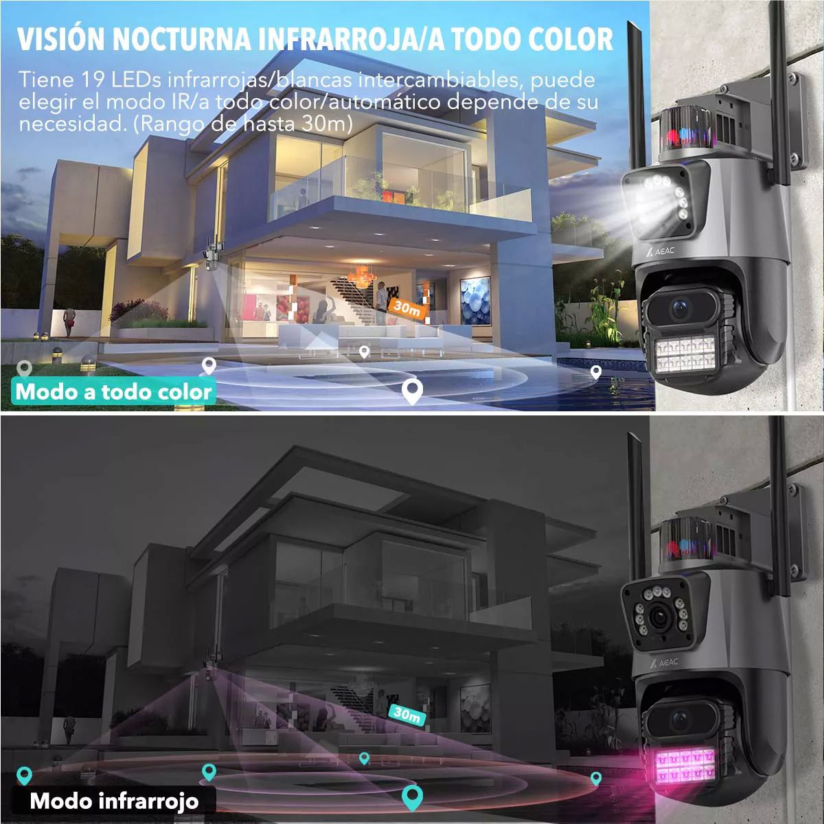 Cámara de Seguridad Wifi 2.4G Exterior 6MP Doble Lente Impermeable IP67 