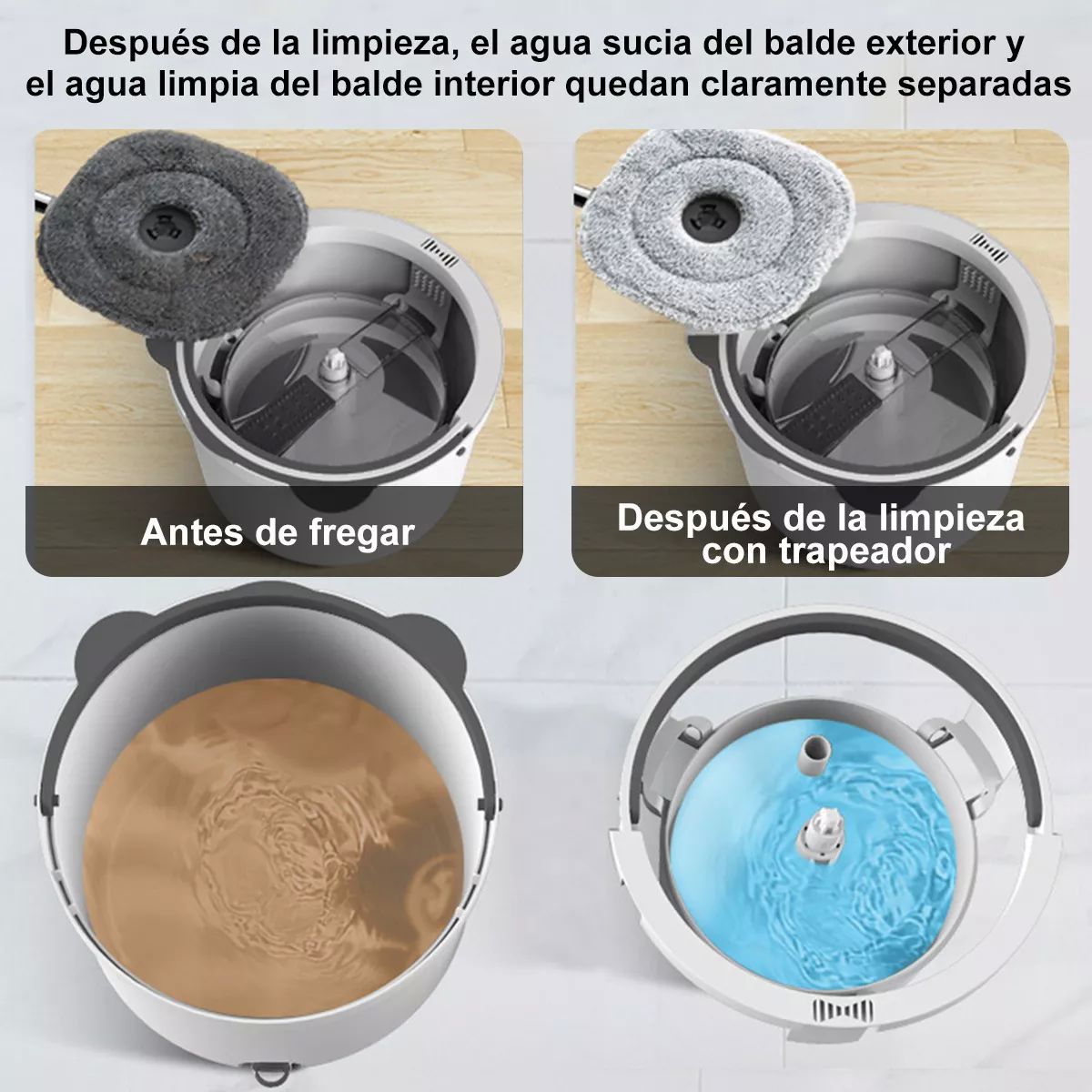 Trapeador Mop Cubeta Spin Automático 6 Paños De Repuesto