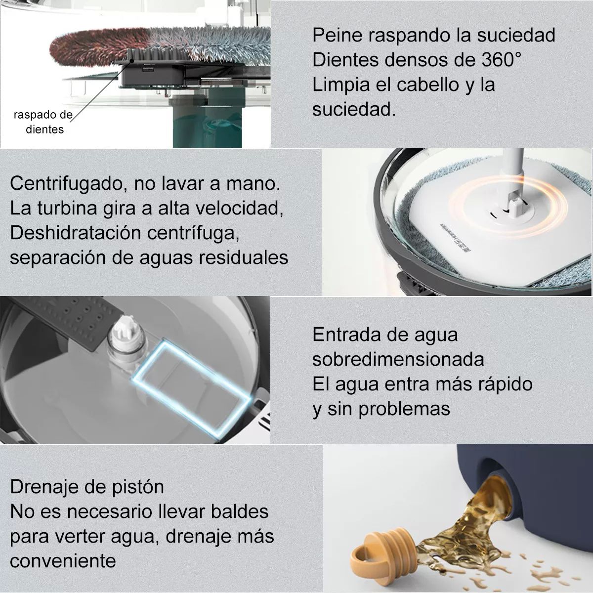 Trapeador Mop Cubeta Spin Automático 6 Paños De Repuesto