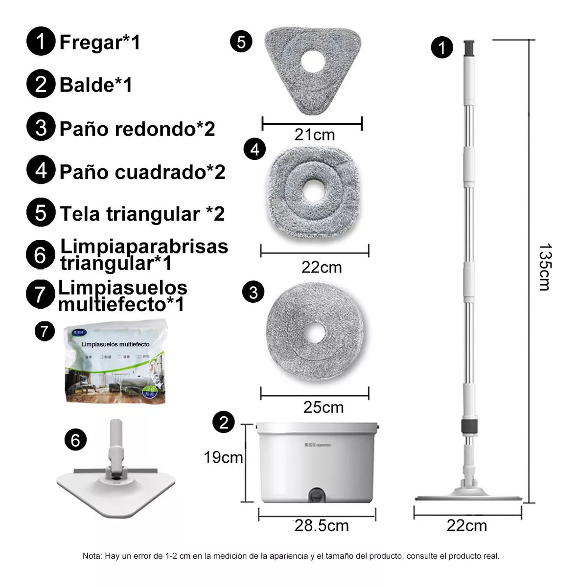 Trapeador Mop Cubeta Spin Automático 6 Paños De Repuesto