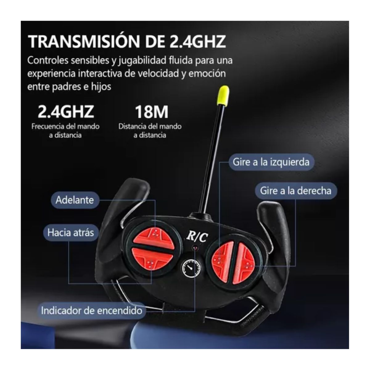 Carro Control Remoto Recargable Para Niños, Color Negro