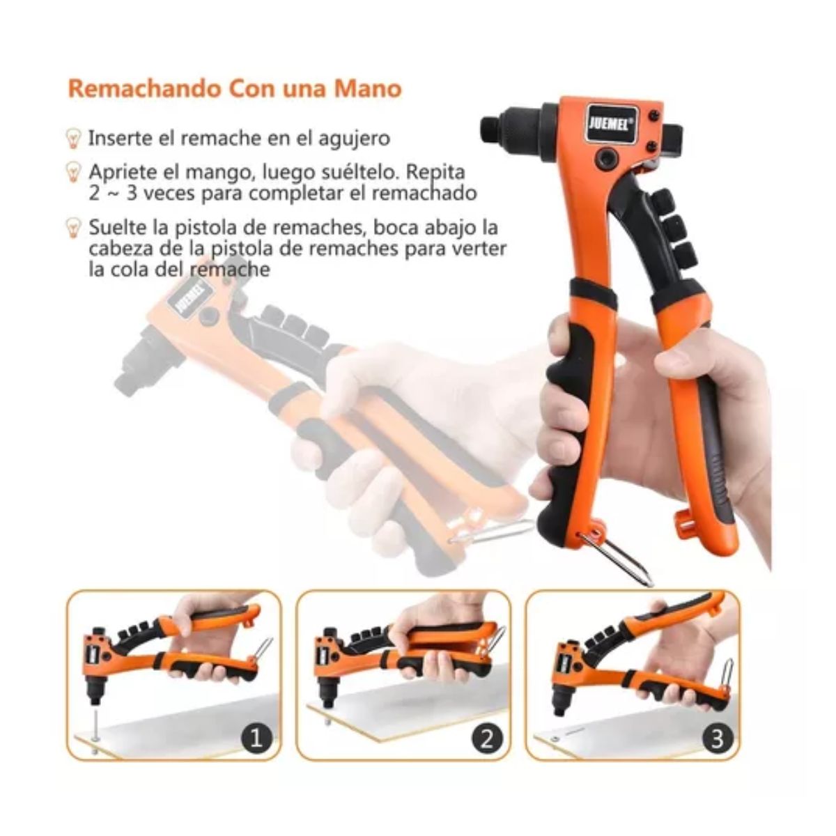 Remachadora Manual Remache Tuercas C/cambio Rapid Boquillas Naranja/Neghro