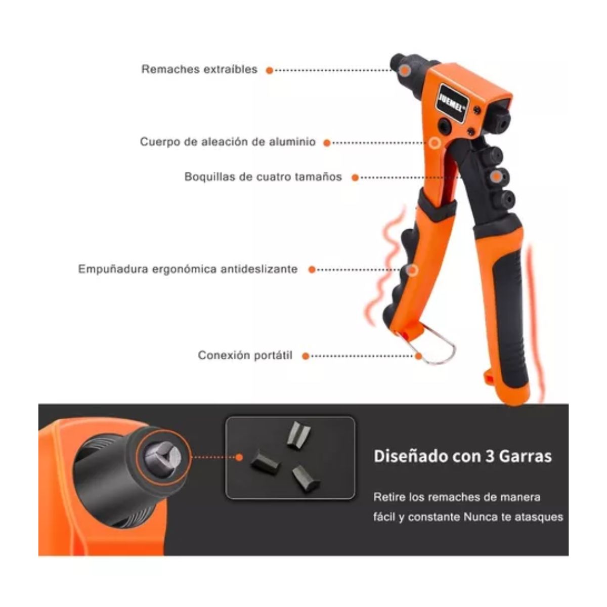 Remachadora Manual Remache Tuercas C/cambio Rapid Boquillas Naranja/Neghro