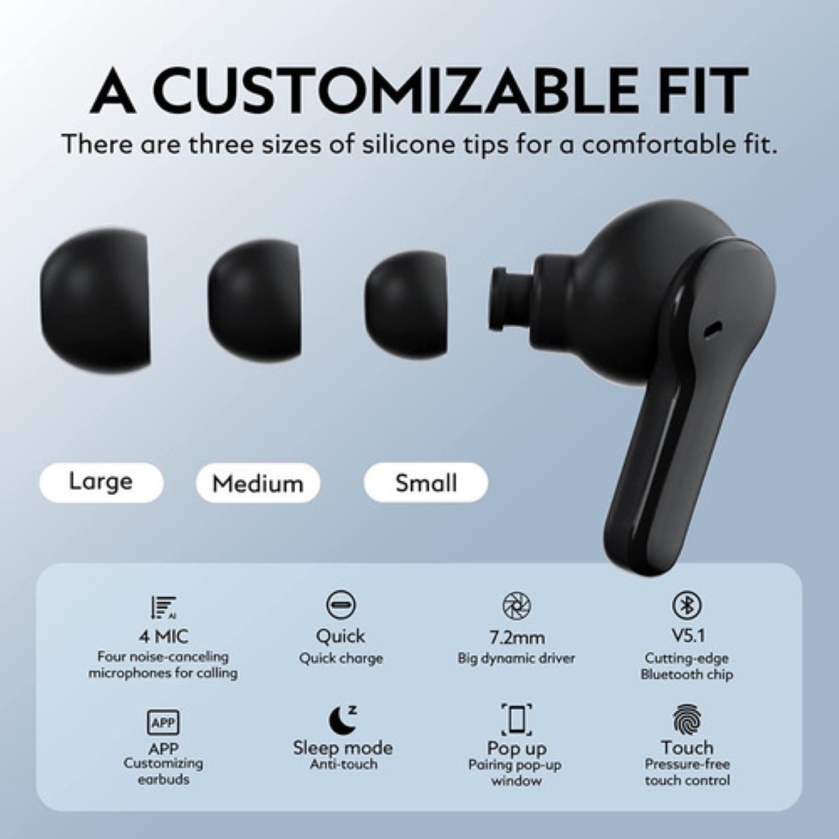 Audífonos in-ear inalámbricos True Wireless, Negro