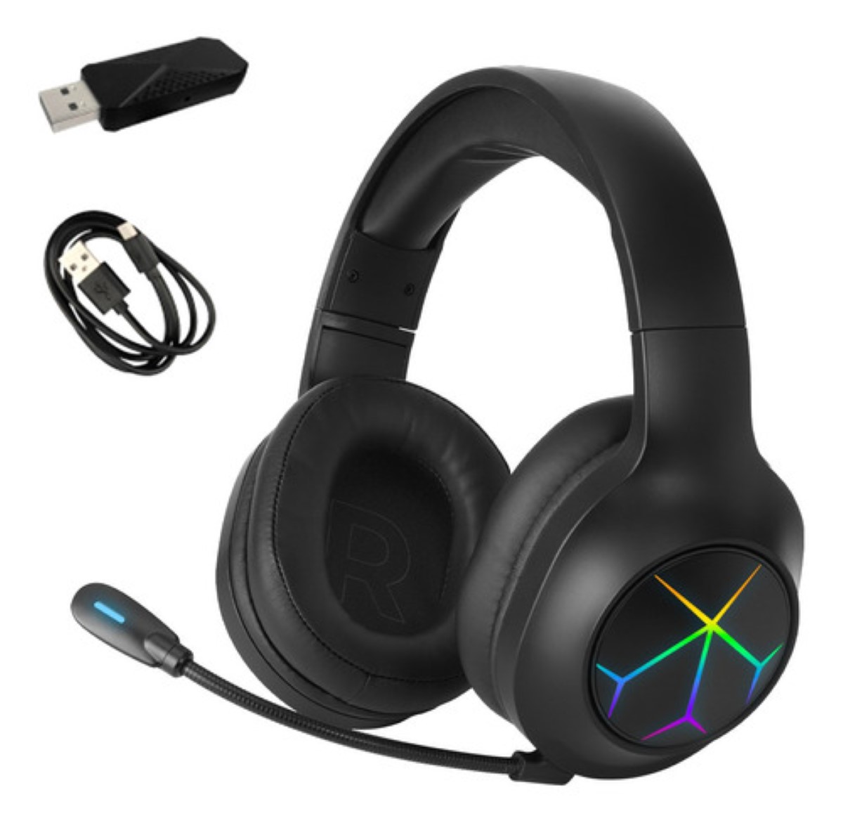 Auriculares Gamer Inalámbricos Bluetooth Diadema 2.4 g Negro/Lineas Coloridas 