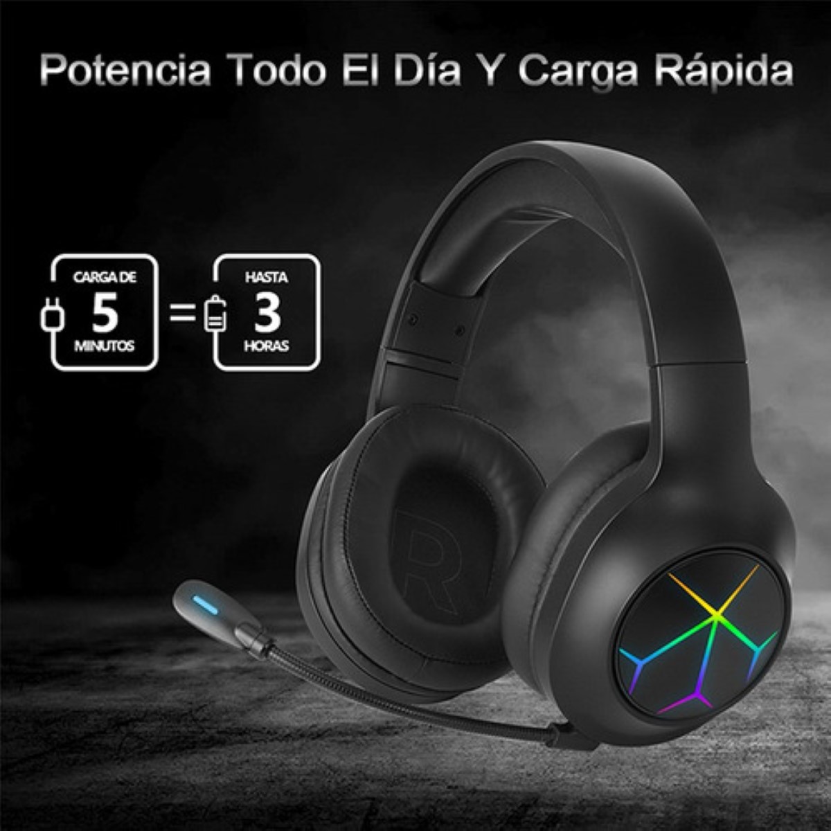 Auriculares Gamer Inalámbricos Bluetooth Diadema 2.4 g Negro/Lineas Coloridas 