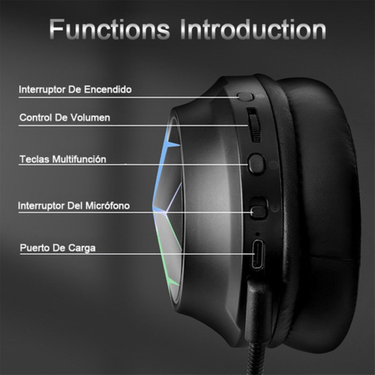 Auriculares Gamer Inalámbricos Bluetooth Diadema 2.4 g Negro/Lineas  Coloridas