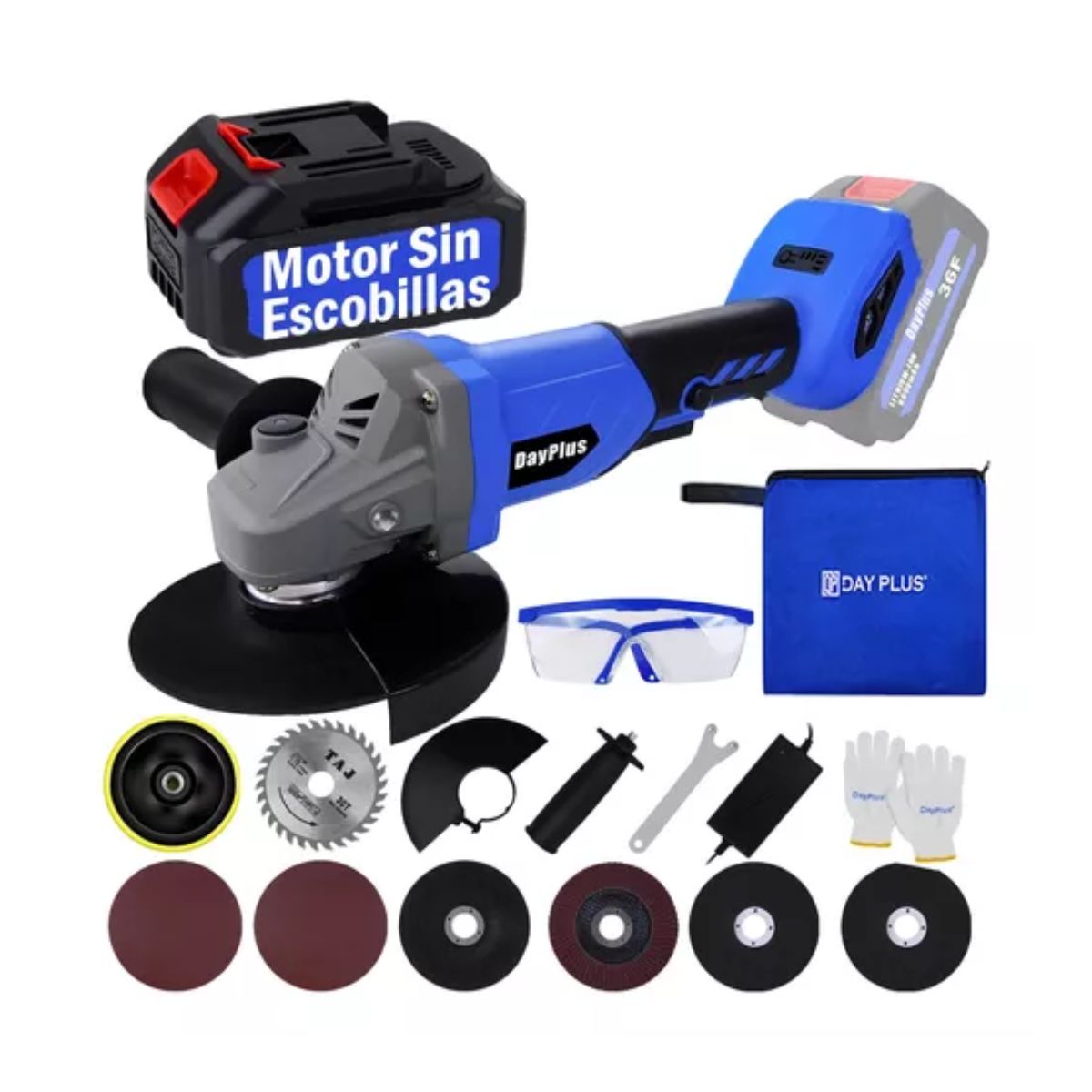 Esmeriladora Angular Inalámbrica Sin Escobillas Y Accesorios Azul