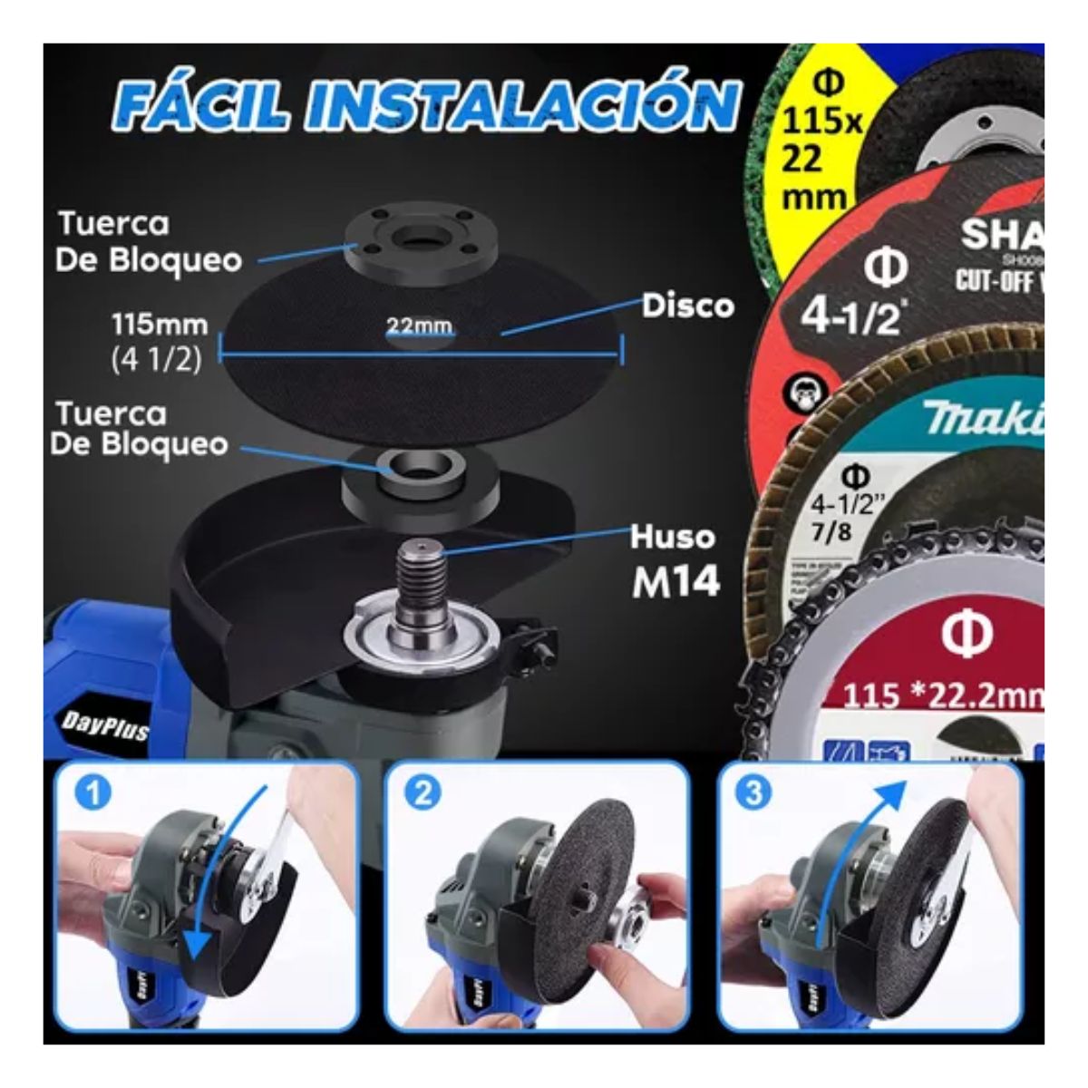 Esmeriladora Angular Inalámbrica Sin Escobillas Y Accesorios Azul