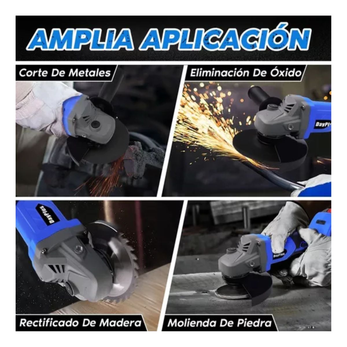 Esmeriladora Angular Inalámbrica Sin Escobillas Y Accesorios Azul