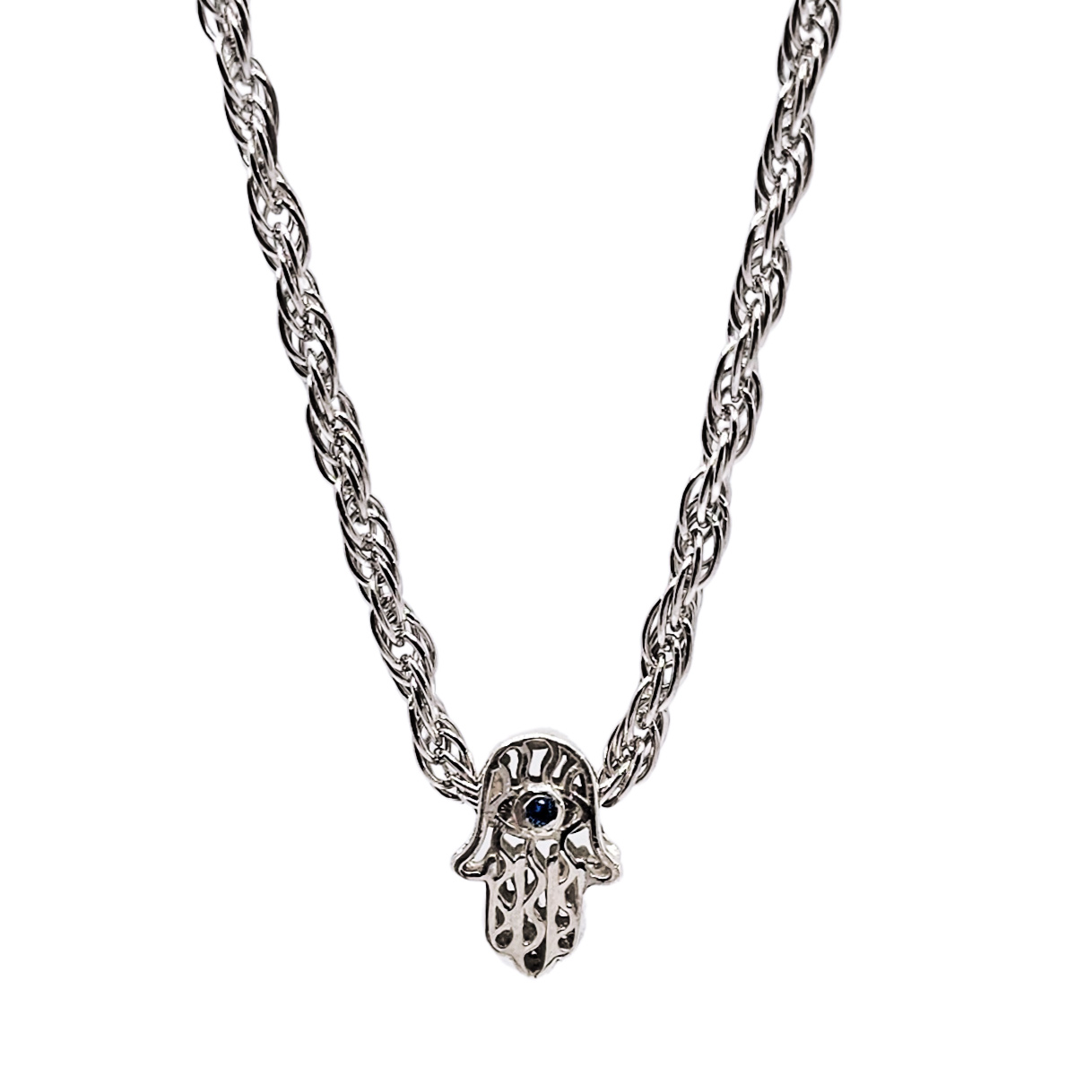 Collar Mano Fátima Plata .925 Hombre Piedra zirconia y baño de rodio