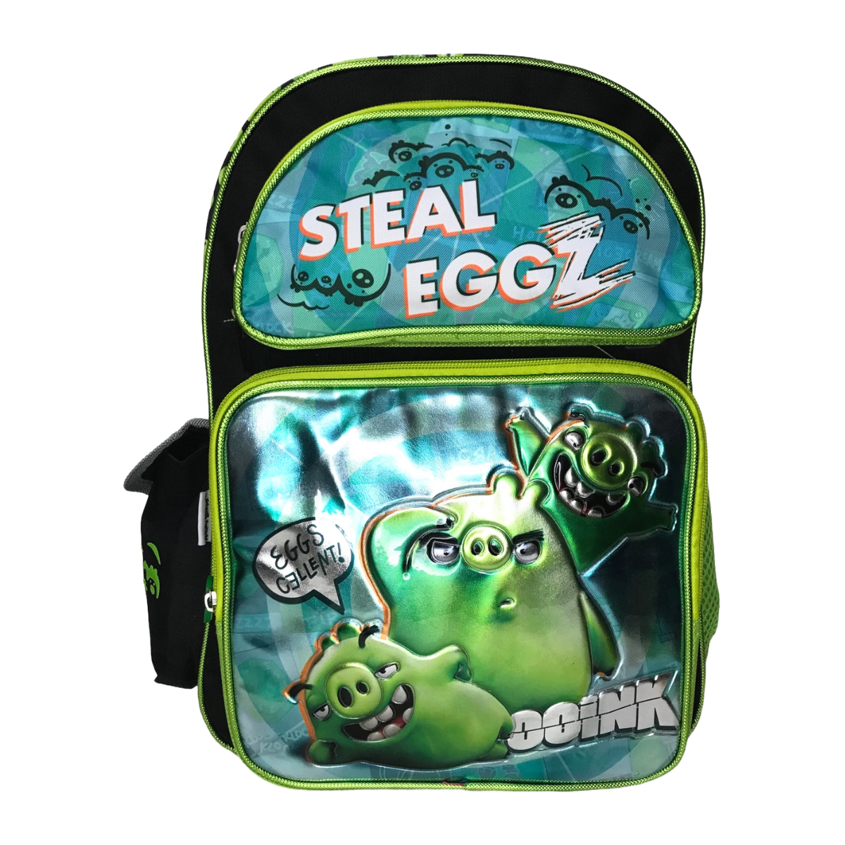 Mochila Escolar Angry Birds Cerditos Color Negro Con Verde