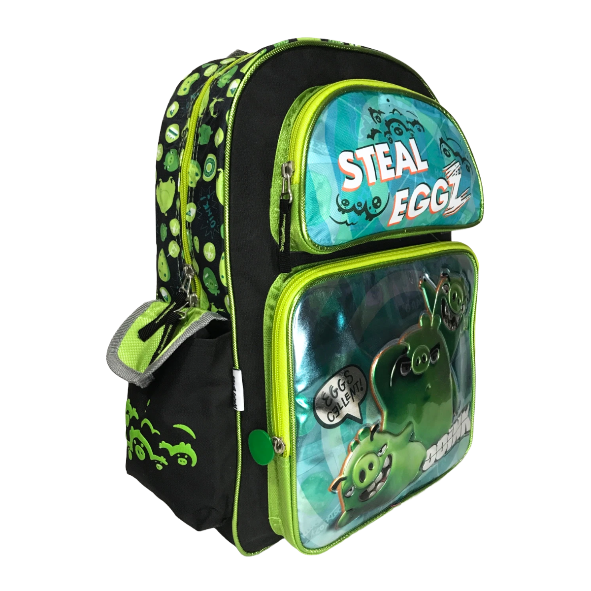 Mochila Escolar Angry Birds Cerditos Color Negro Con Verde