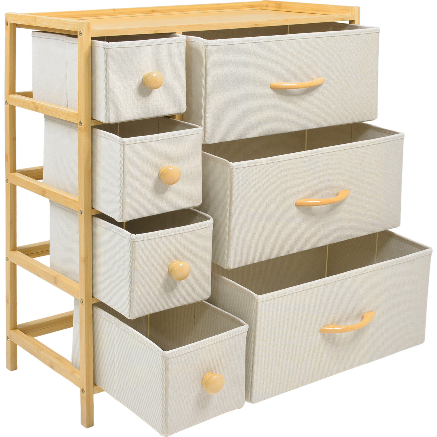 Comoda Cajonera Mueble Bambu Organizador 7 Cajones Blanco