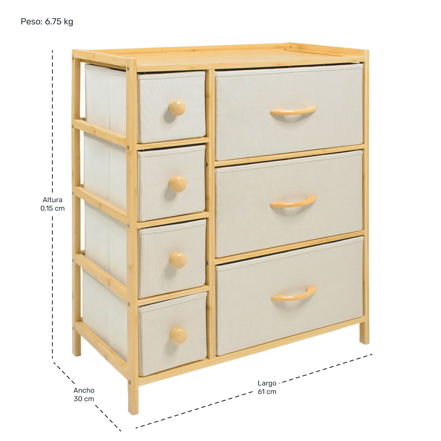 Comoda Cajonera Mueble Bambu Organizador 7 Cajones Blanco