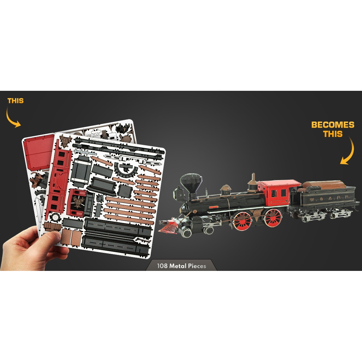 Rompecabezas Metálico 3d Locomotora del Lejano Oeste 4-4-0.