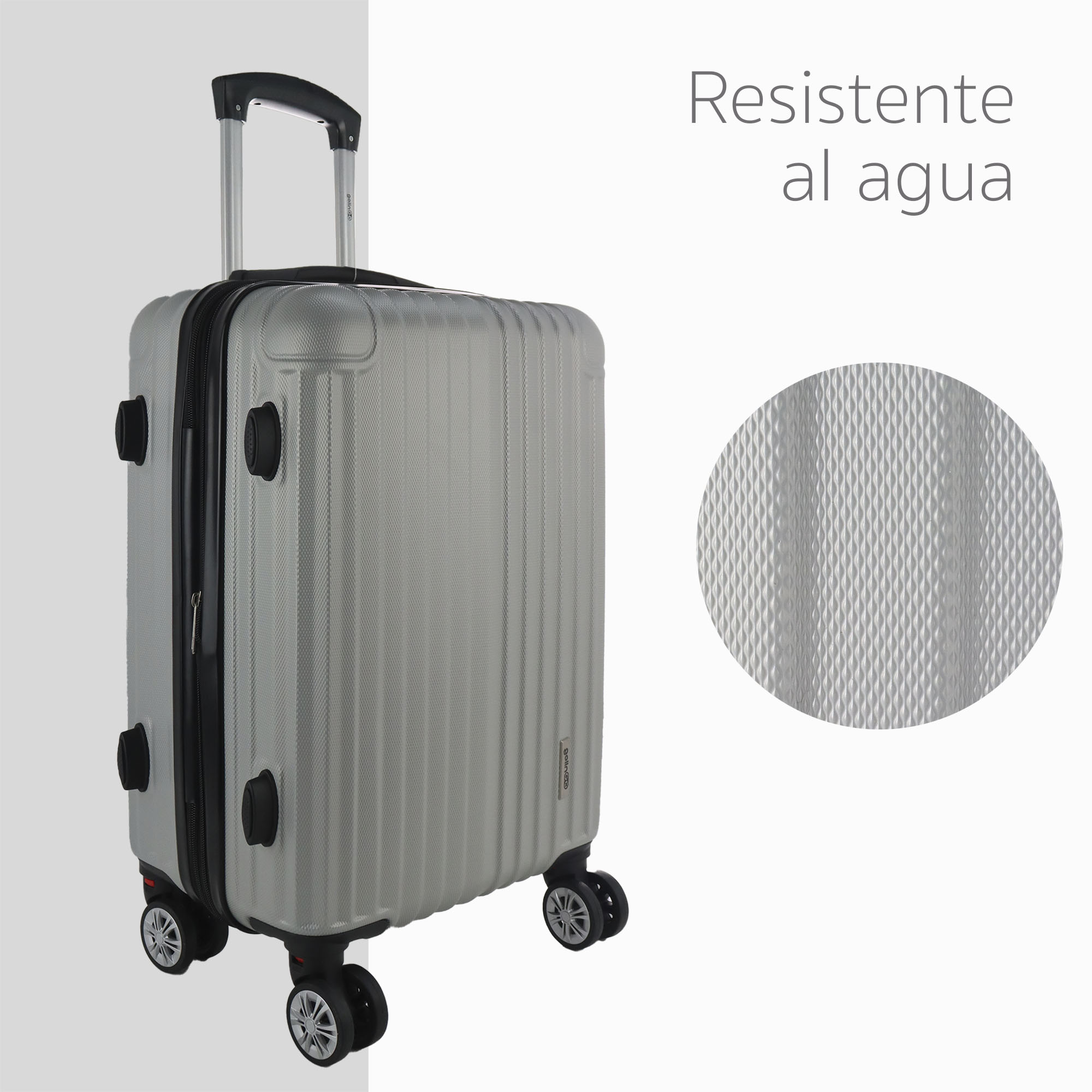 Golingo Maleta de Mano Carry On 20" Rigida Resistente Con Ruedas Giratorias 360 y removibles, Asa Expandible y Candado de Seguridad PLATA.