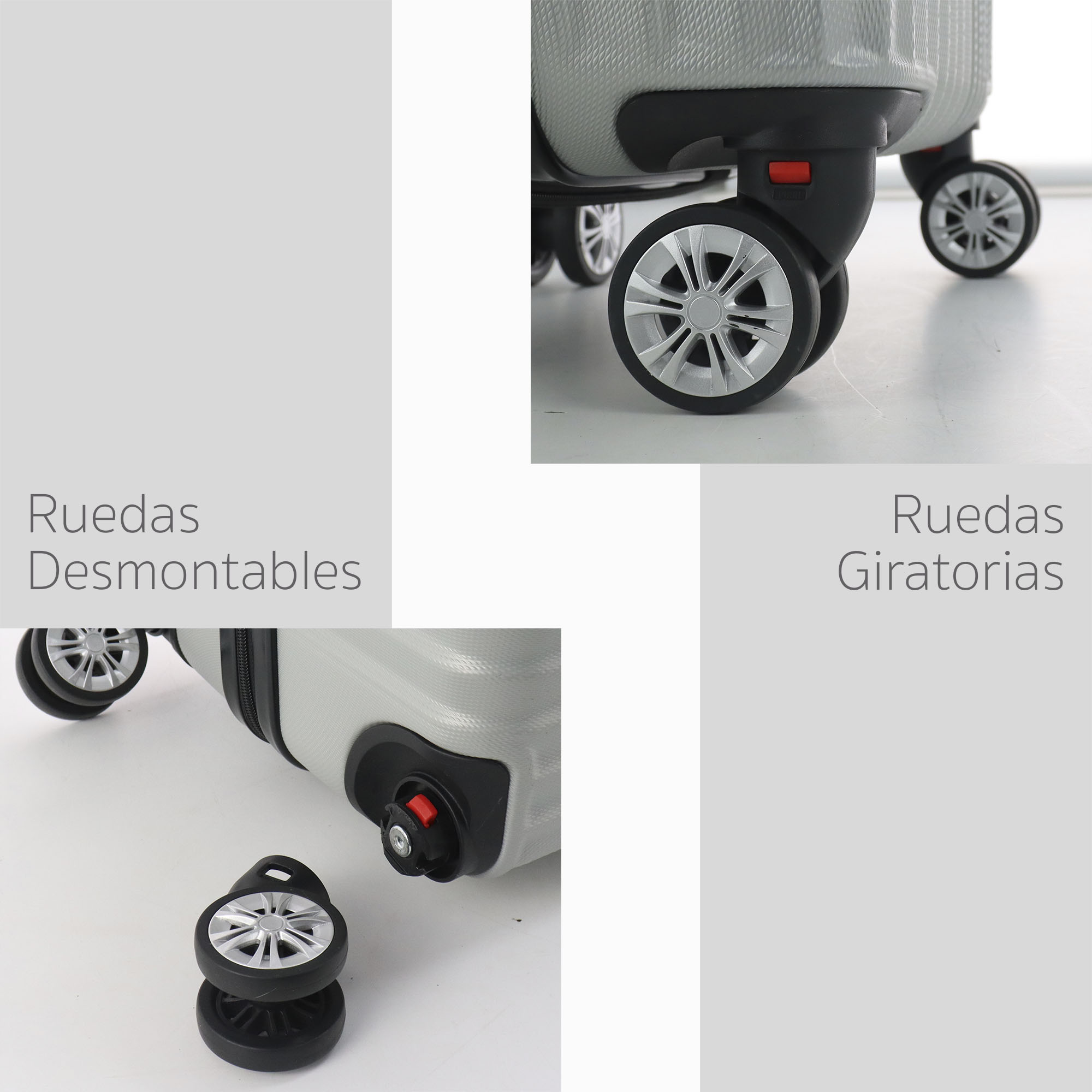 Golingo Maleta de Mano Carry On 20" Rigida Resistente Con Ruedas Giratorias 360 y removibles, Asa Expandible y Candado de Seguridad PLATA.