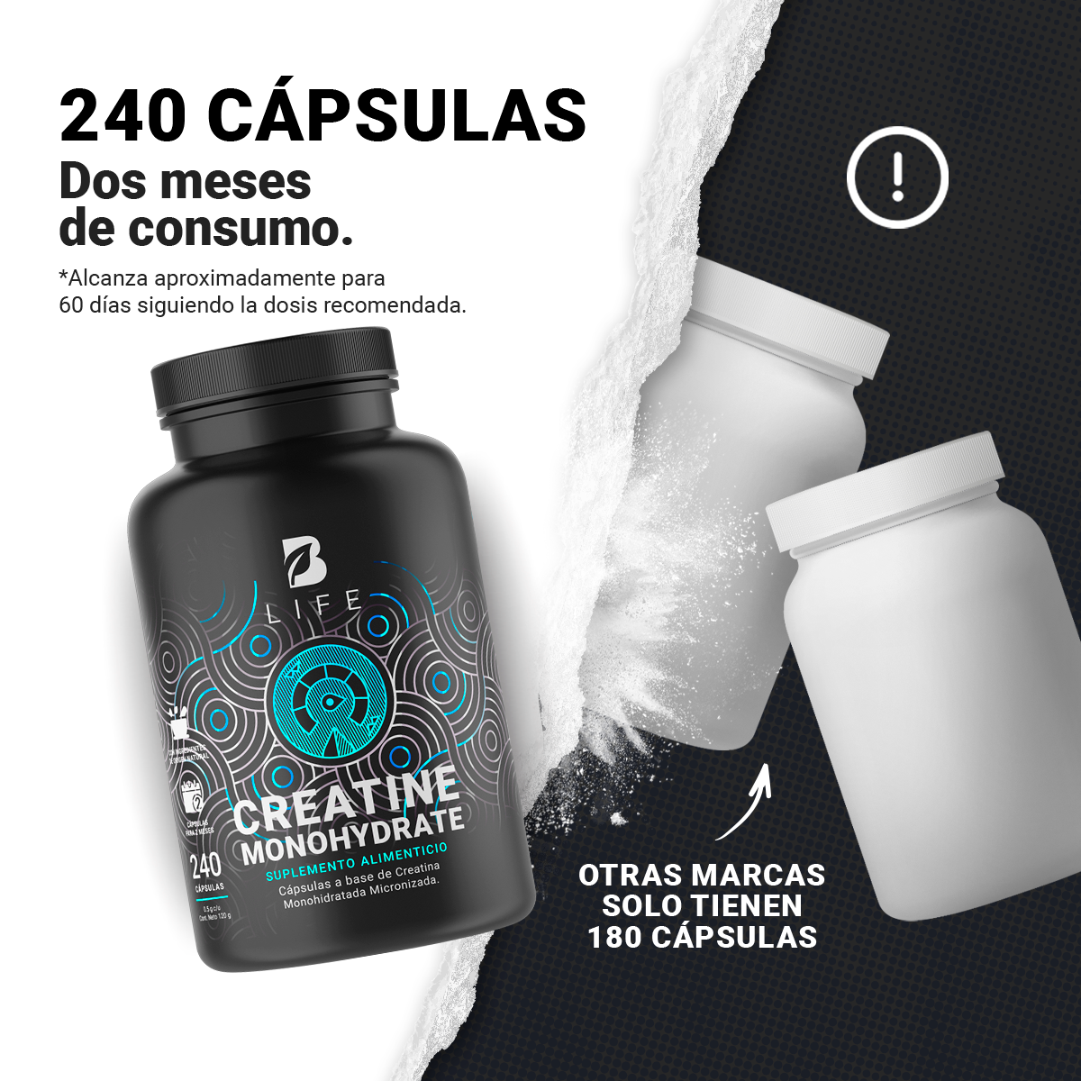 Creatina Monohidratada 240 Caps. Creatine Monohydrate B Life