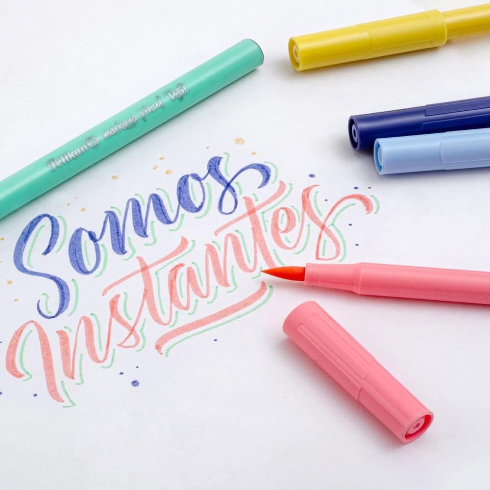 Pelikan Lettering Markana Pincel, Set de 24 Marcadores de Punta Pincel, Colores Surtidos y Pastel, Tinta Base Agua, Estuche Rígido