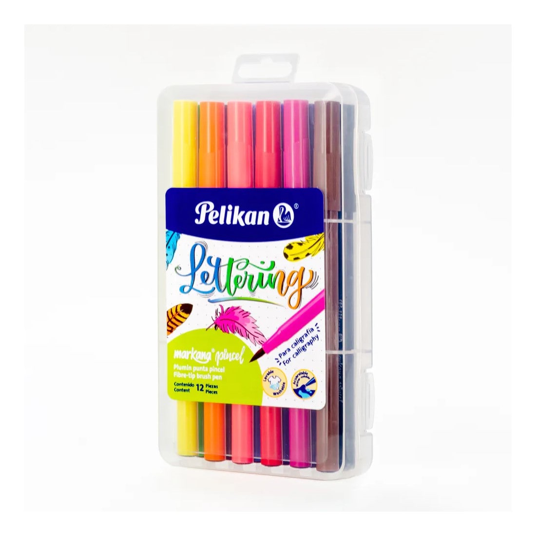 Pelikan Lettering Markana Pincel, Set de 24 Marcadores de Punta Pincel, Colores Surtidos y Pastel, Tinta Base Agua, Estuche Rígido