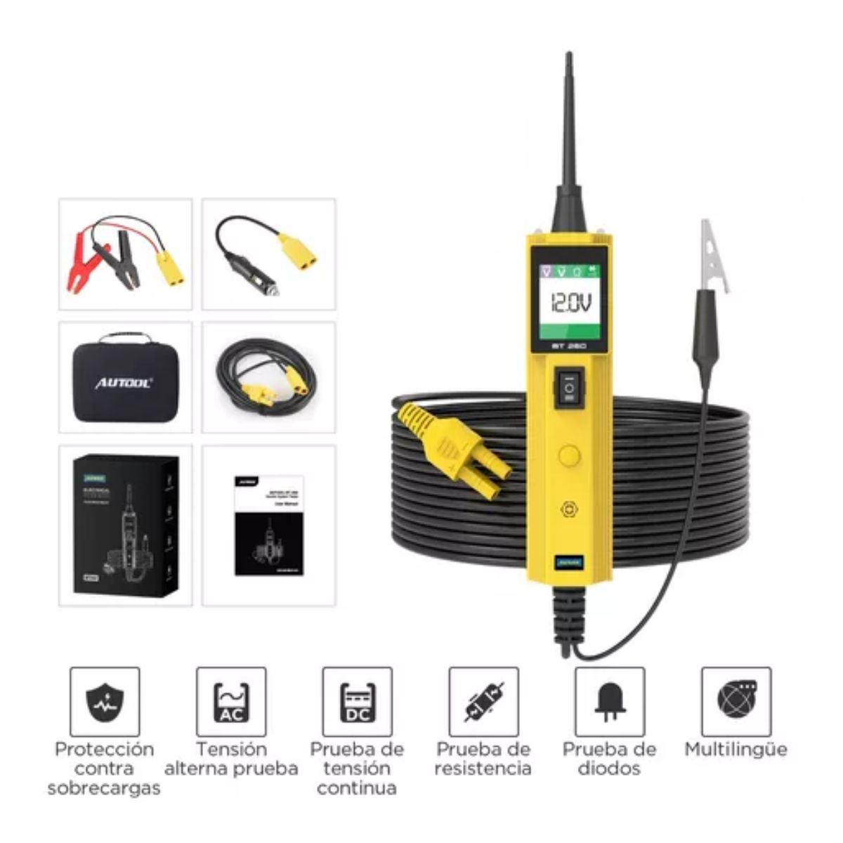 Tester Para Circuito Automotriz Autool Bt260 Para 6v/12v/24v Amarillo/Negro