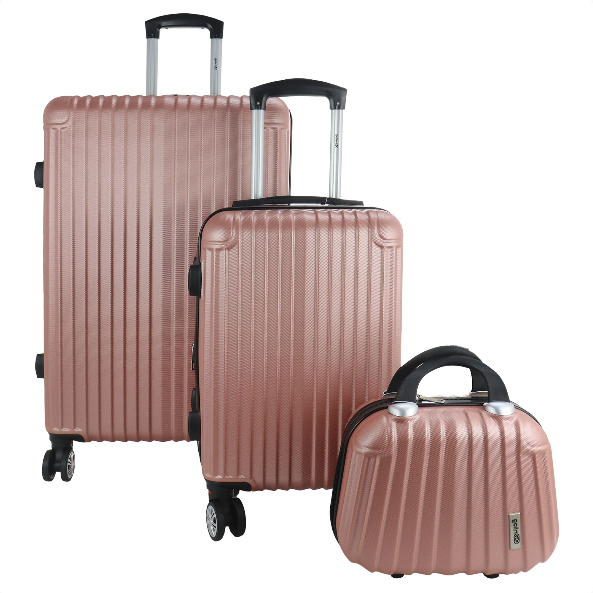 Maleta Set de 3 piezas Resistentes Rigidas Con Ruedas Giratorias removibles Asa Expandible TSA con Báscula integrada 14,18,26" ORO ROSA