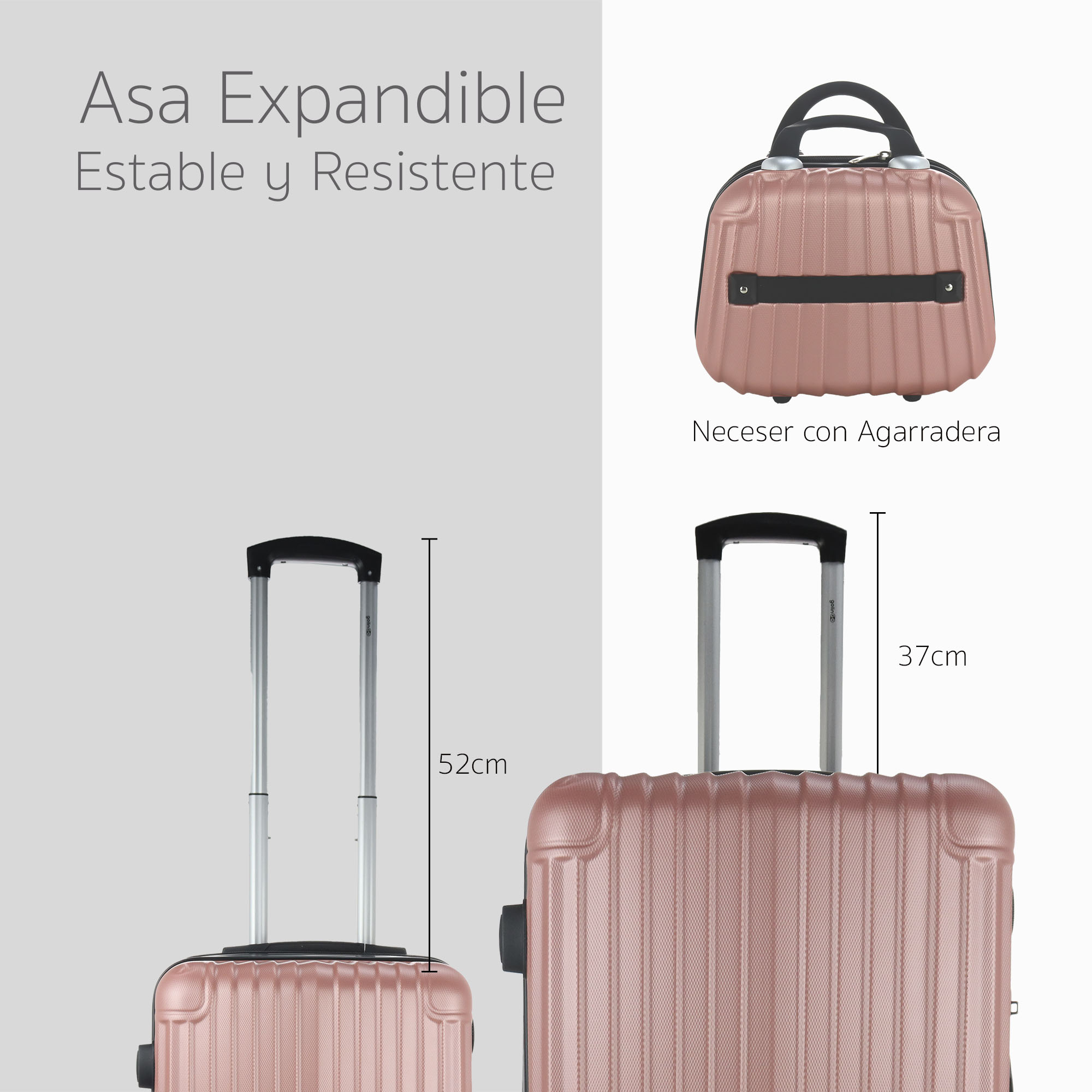 Maleta Set de 3 piezas Resistentes Rigidas Con Ruedas Giratorias removibles Asa Expandible TSA con Báscula integrada 14,18,26" ORO ROSA