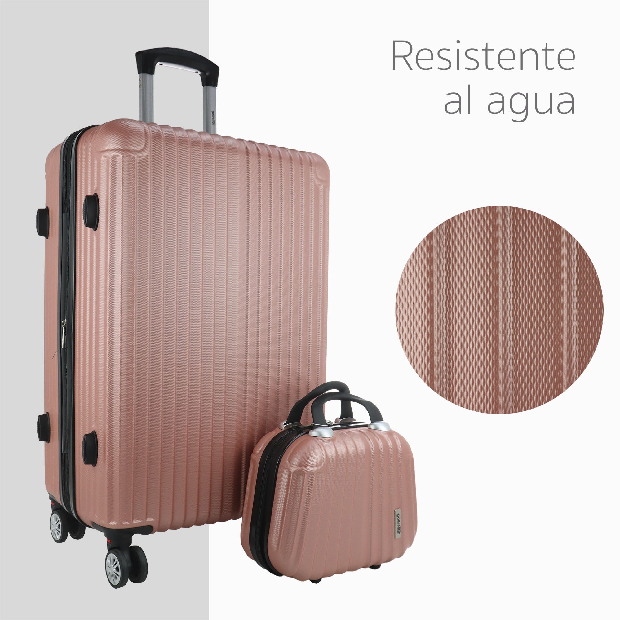 Maleta Set de 3 piezas Resistentes Rigidas Con Ruedas Giratorias removibles Asa Expandible TSA con Báscula integrada 14,18,26" ORO ROSA