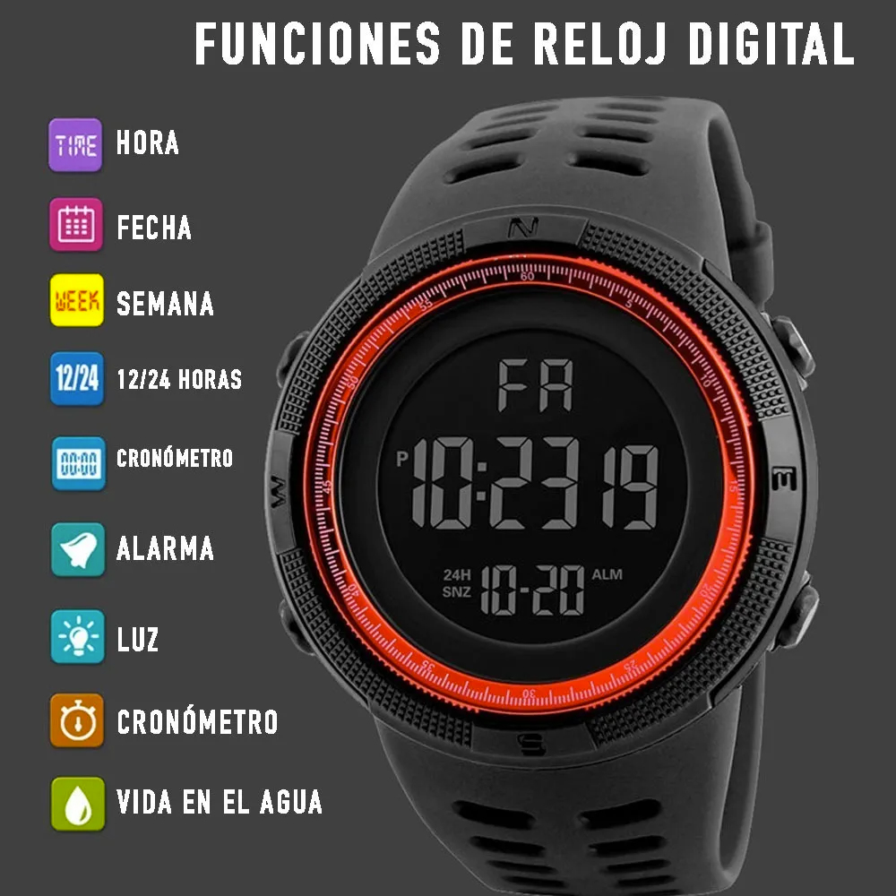 Reloj Digital Deportivo Para Hombre Original Rojo
