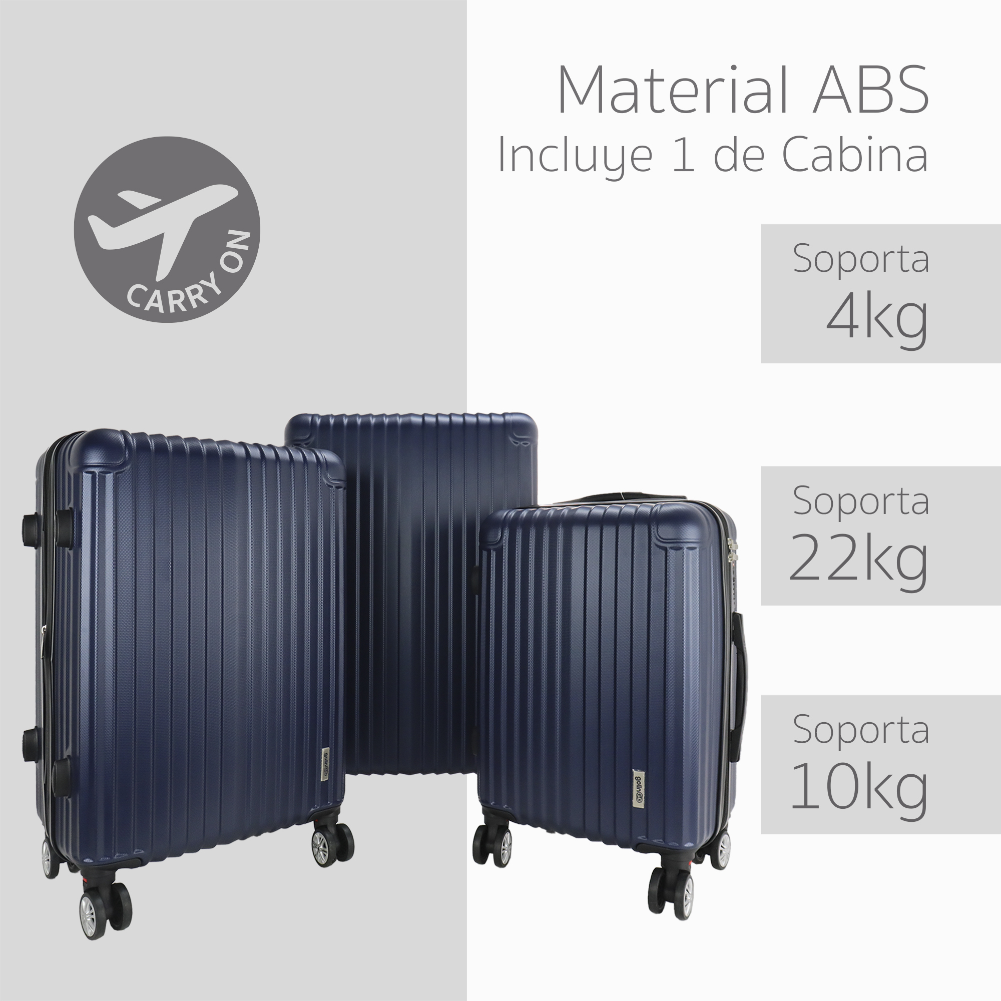 Maleta Set de 3 piezas Resistentes Rigidas Con Ruedas Giratorias removibles Asa Expandible TSA con Báscula integrada 20,24,28" AZUL