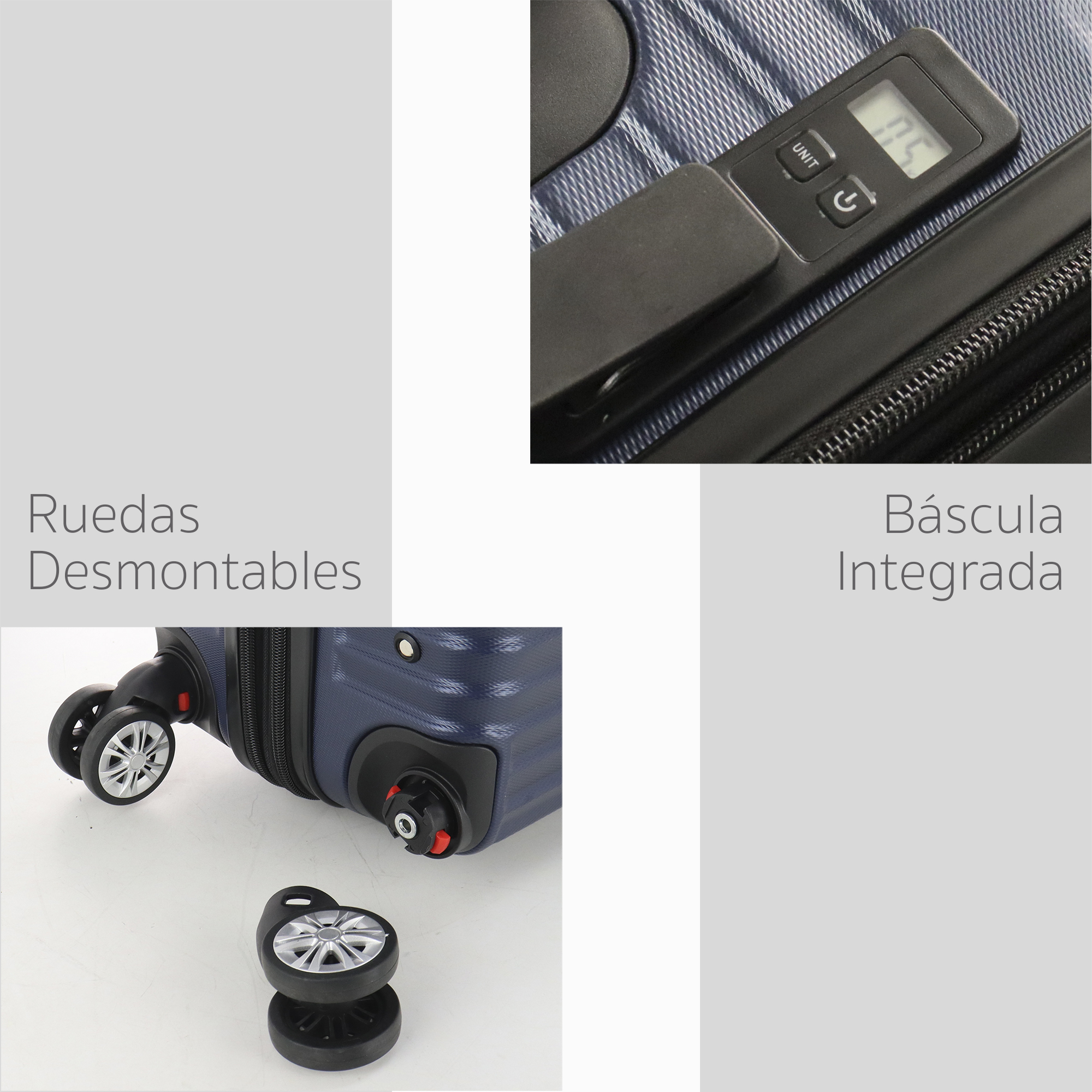 Maleta Set de 3 piezas Resistentes Rigidas Con Ruedas Giratorias removibles Asa Expandible TSA con Báscula integrada 20,24,28" AZUL