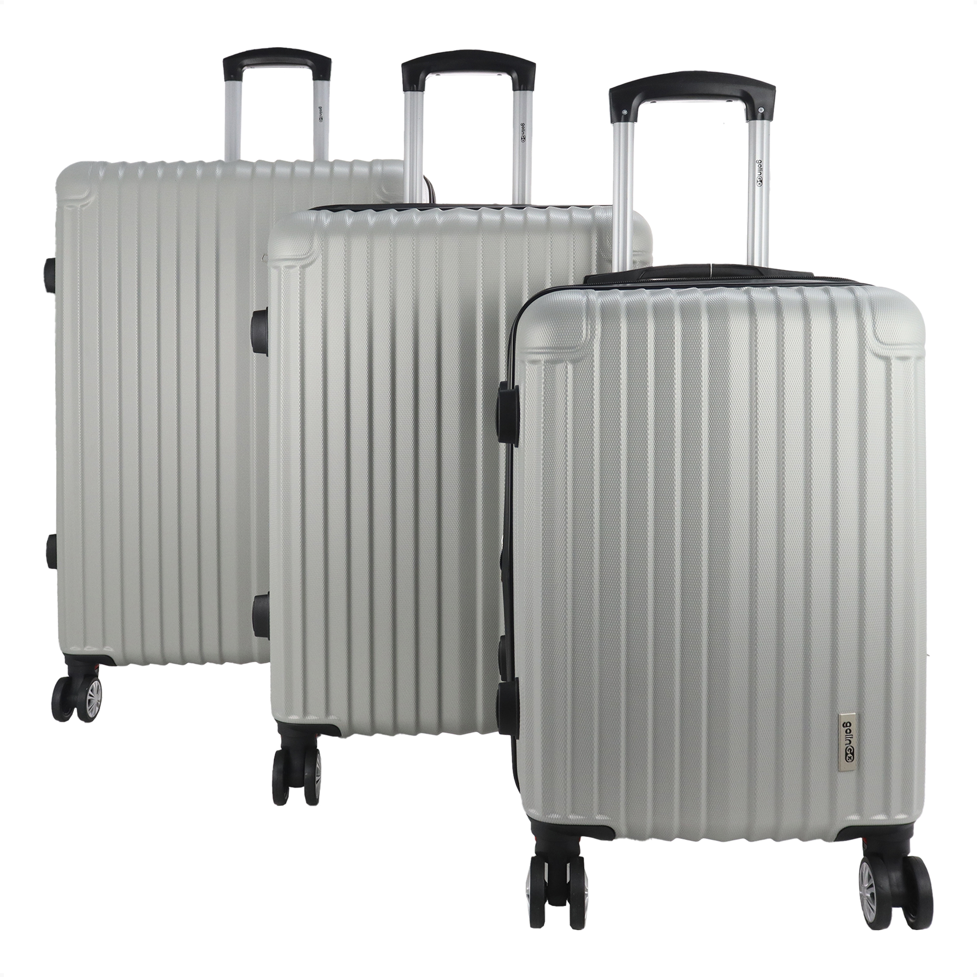 Maleta Set de 3 piezas Resistentes Rigidas Con Ruedas Giratorias removibles Asa Expandible TSA con Báscula integrada 20,24,28" PLATA