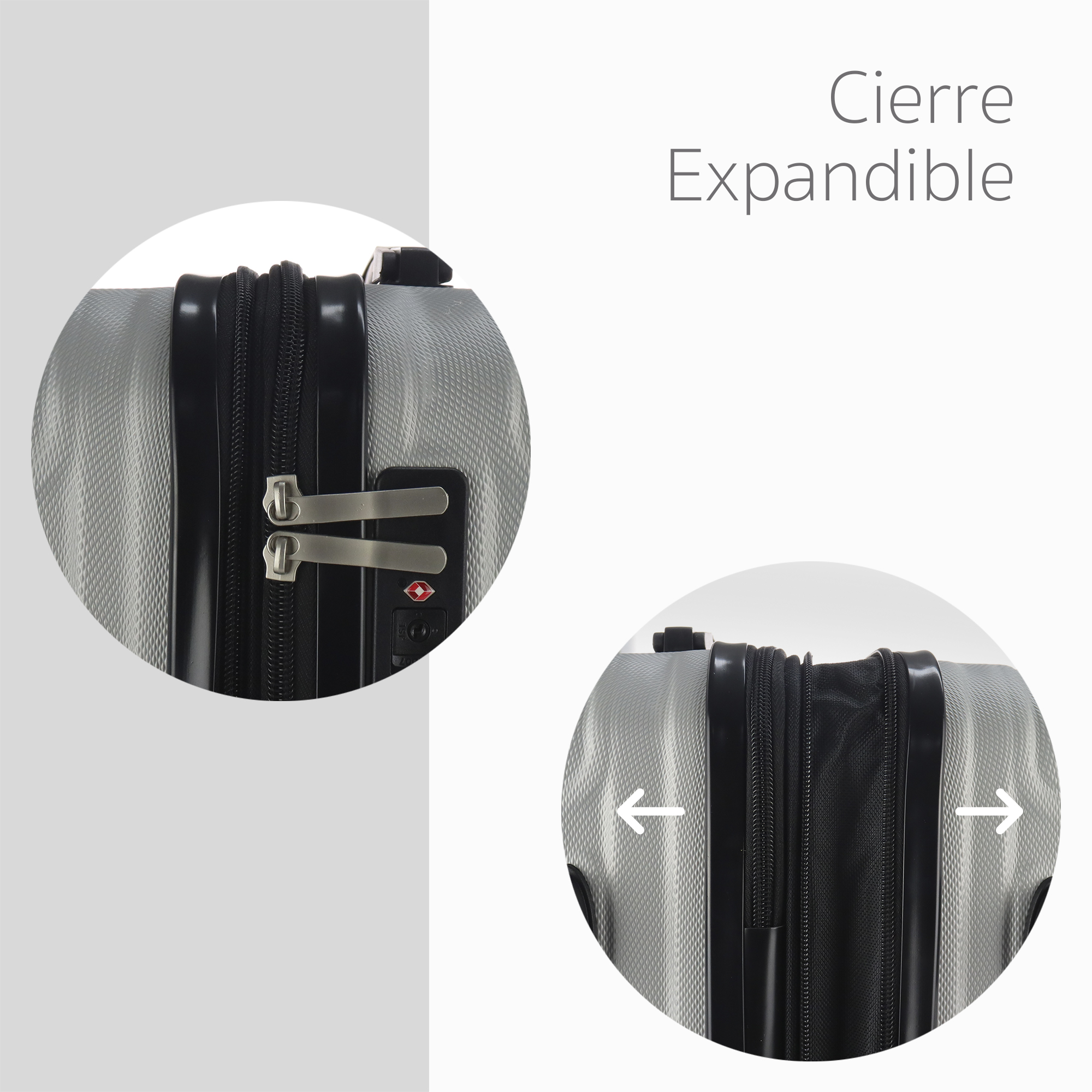 Maleta Set de 3 piezas Resistentes Rigidas Con Ruedas Giratorias removibles Asa Expandible TSA con Báscula integrada 20,24,28" PLATA