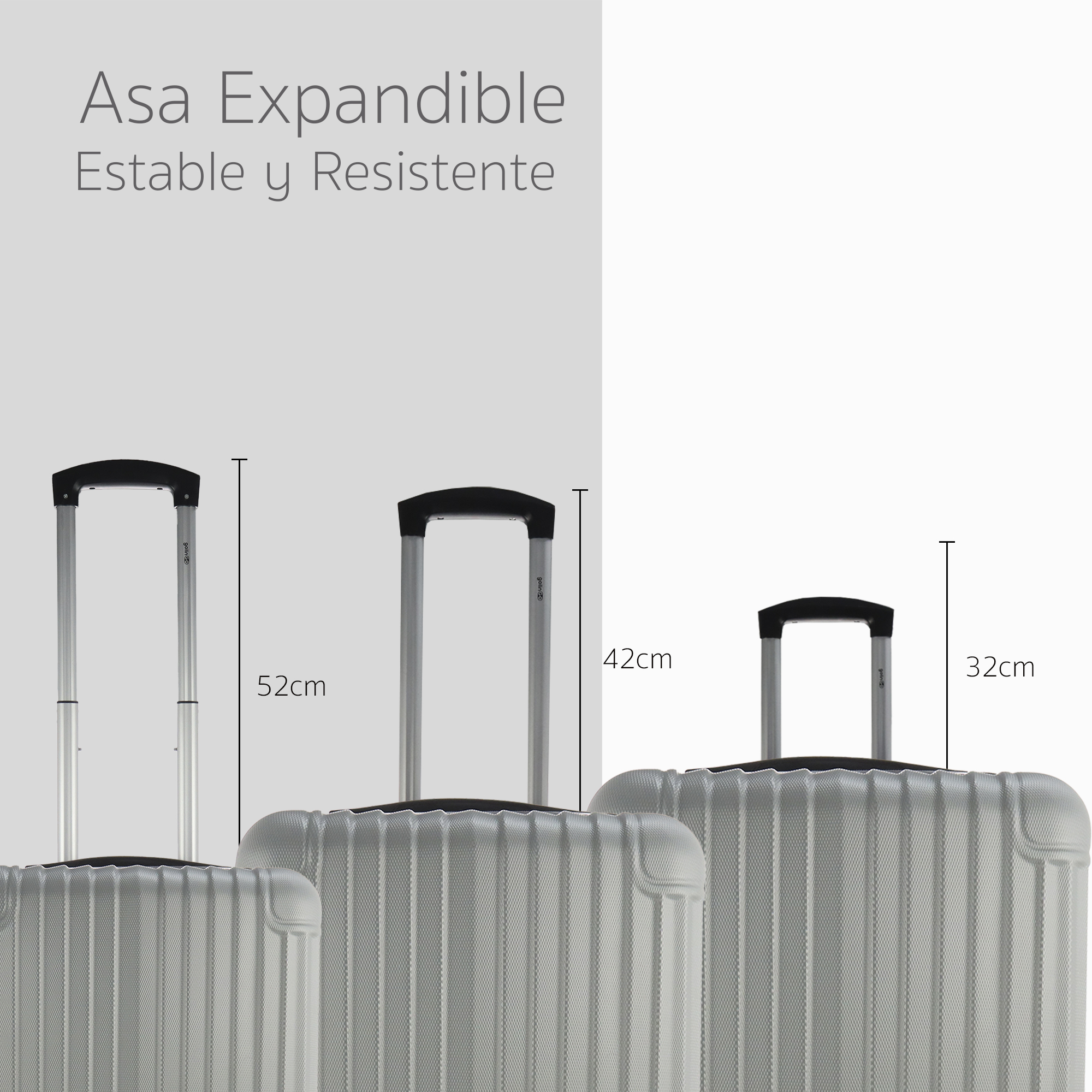 Maleta Set de 3 piezas Resistentes Rigidas Con Ruedas Giratorias removibles Asa Expandible TSA con Báscula integrada 20,24,28" PLATA