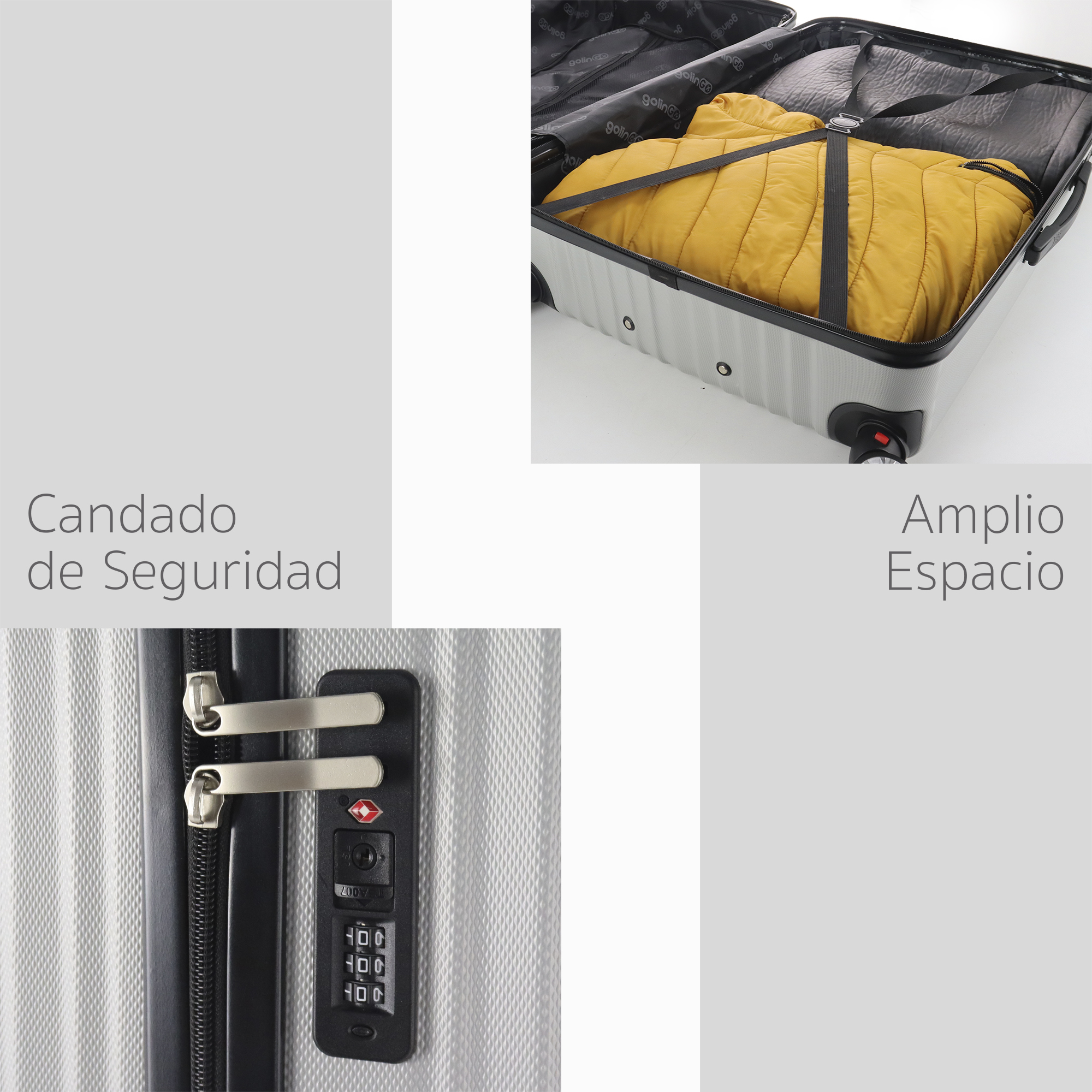 Maleta Set de 3 piezas Resistentes Rigidas Con Ruedas Giratorias removibles Asa Expandible TSA con Báscula integrada 20,24,28" PLATA