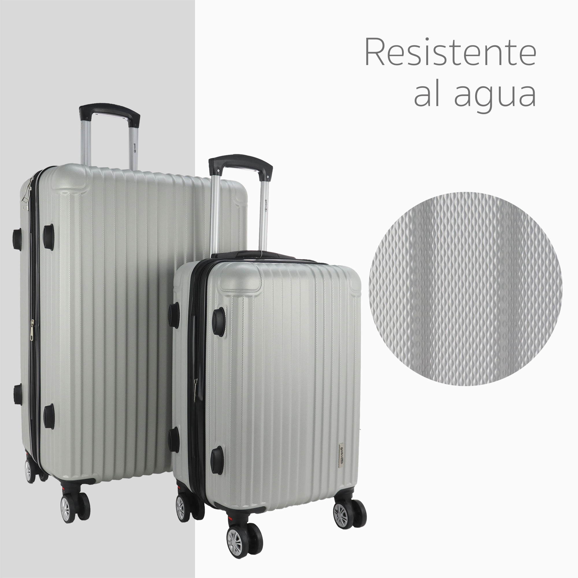 Maleta Set de 3 piezas Resistentes Rigidas Con Ruedas Giratorias removibles Asa Expandible TSA con Báscula integrada 20,24,28" PLATA