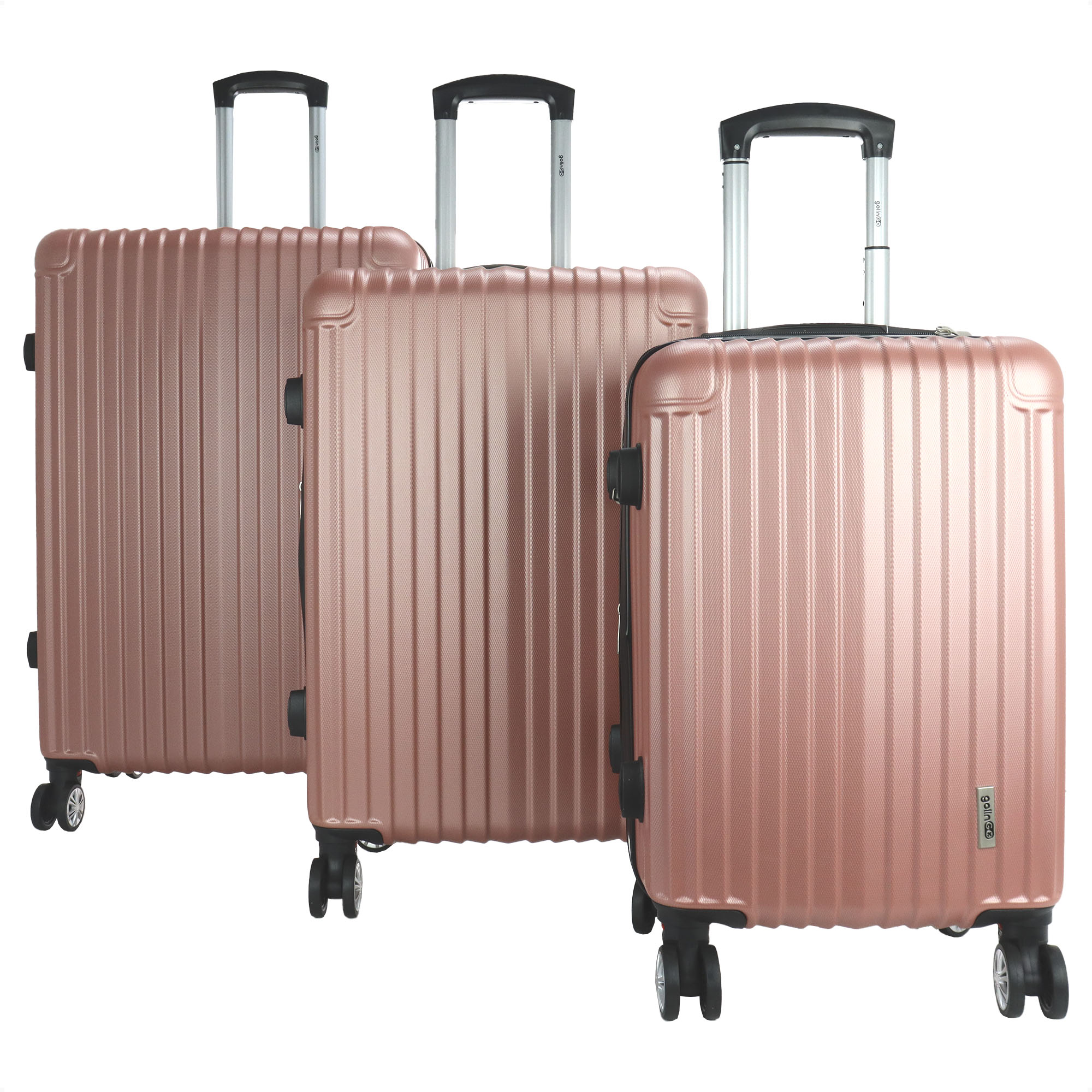 Maleta Set de 3 piezas Resistentes Rigidas Con Ruedas Giratorias removibles Asa Expandible TSA con Báscula integrada 20,24,28" ORO ROSA