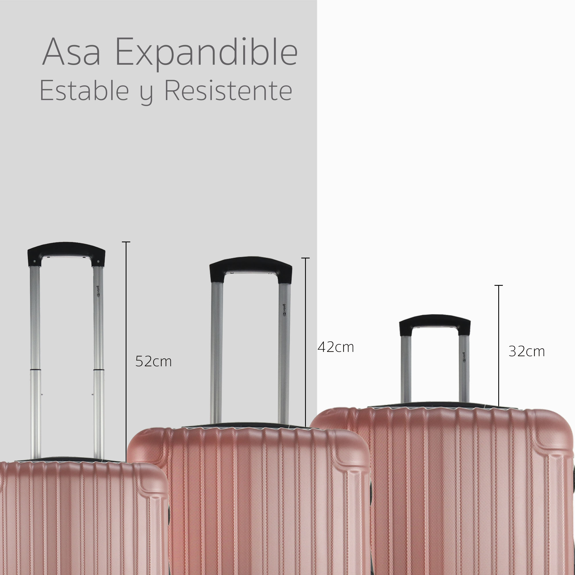 Maleta Set de 3 piezas Resistentes Rigidas Con Ruedas Giratorias removibles Asa Expandible TSA con Báscula integrada 20,24,28" ORO ROSA