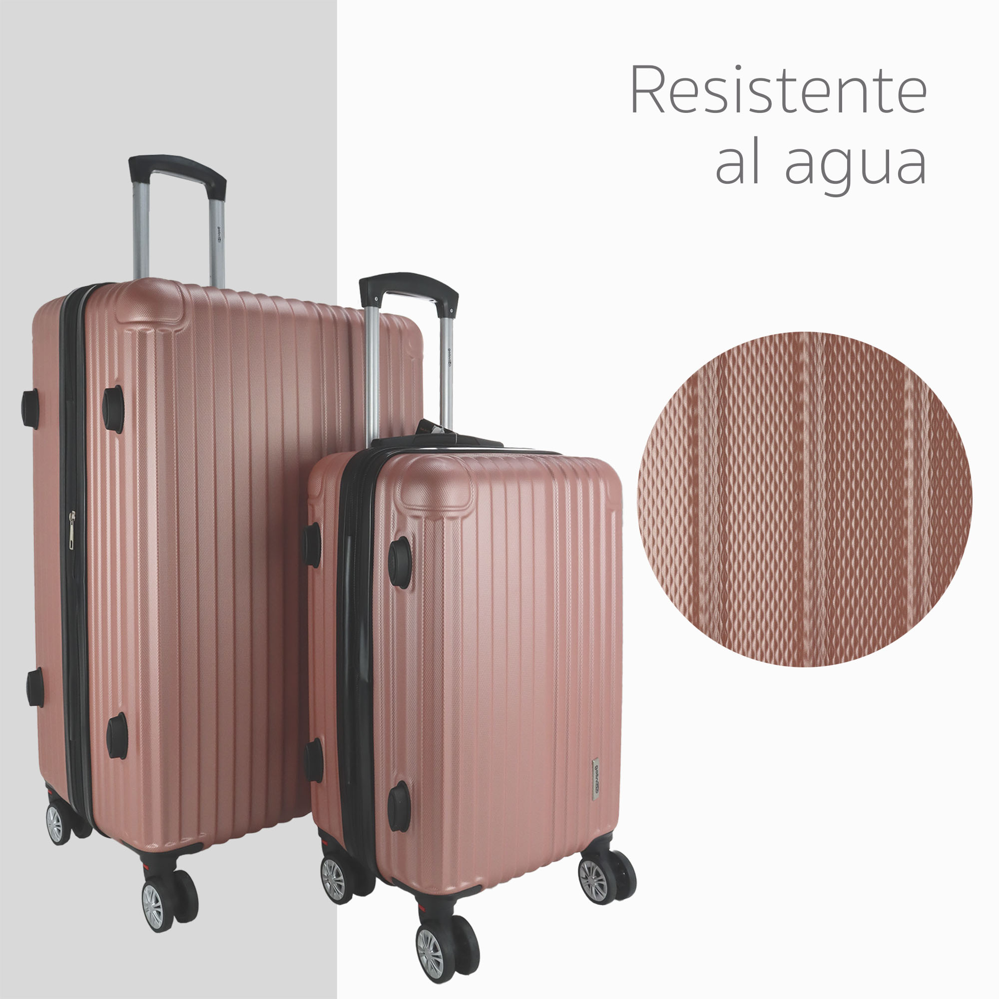 Maleta Set de 3 piezas Resistentes Rigidas Con Ruedas Giratorias removibles Asa Expandible TSA con Báscula integrada 20,24,28" ORO ROSA