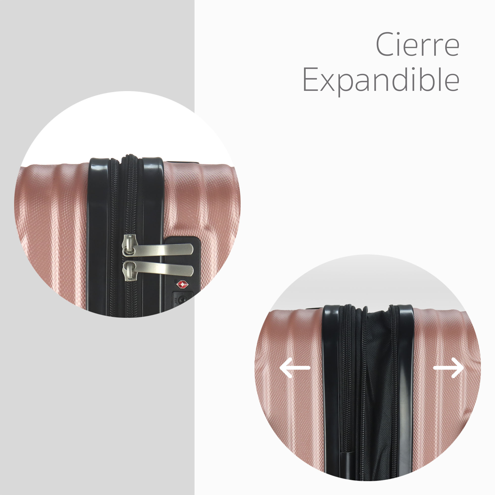 Maleta Set de 3 piezas Resistentes Rigidas Con Ruedas Giratorias removibles Asa Expandible TSA con Báscula integrada 20,24,28" ORO ROSA