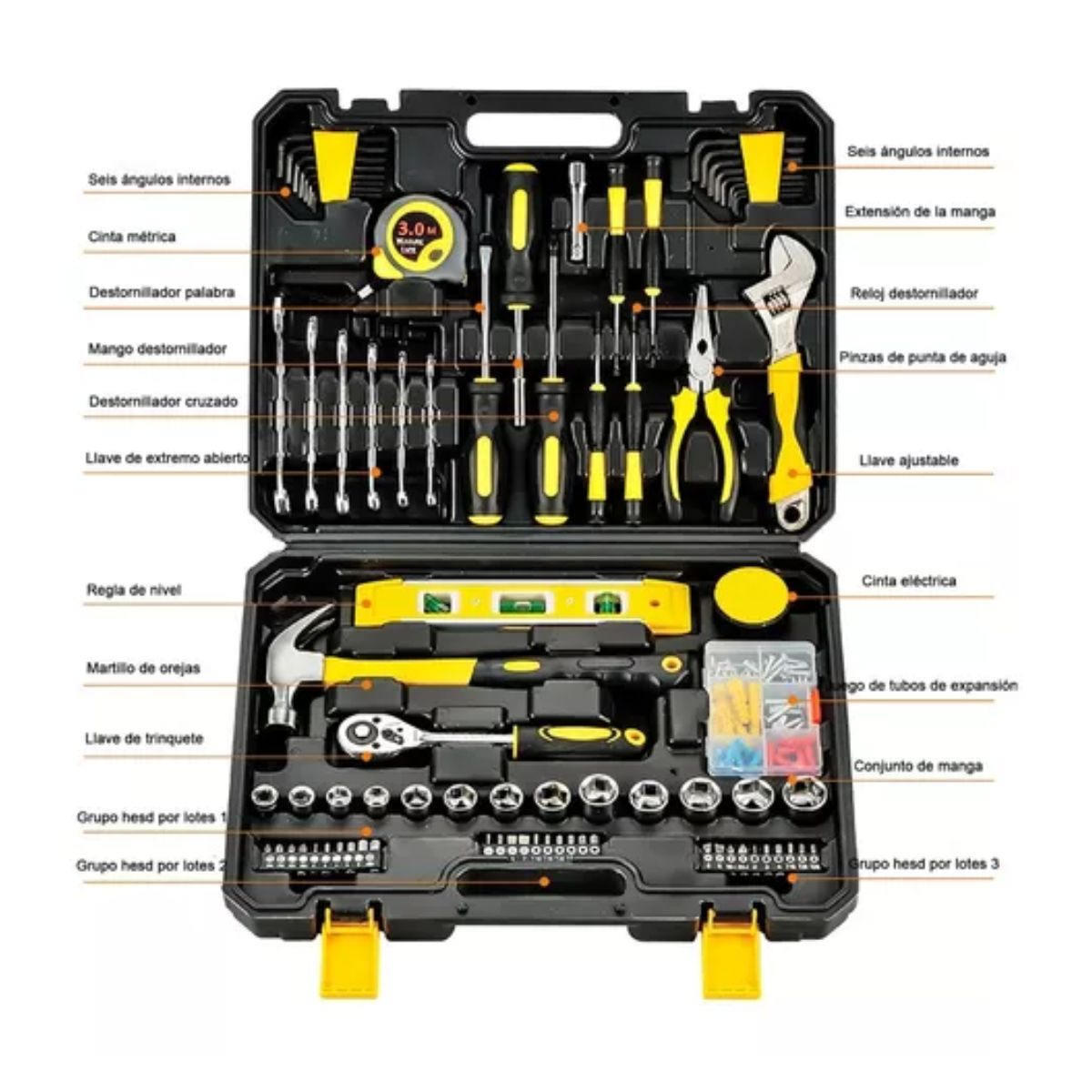 Juego De Herramientas Mecánicas Desarmadores Goxawee 108 pcs, Negro con Amarillo