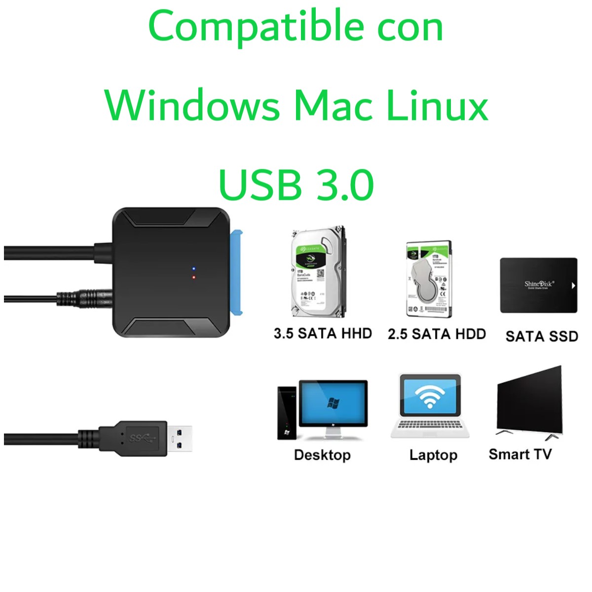 Adaptador cable USB 3,0 a Sata 3 convertidor disco duro USB 3.0 2,5 3,5 HDD SSD disco duro externo