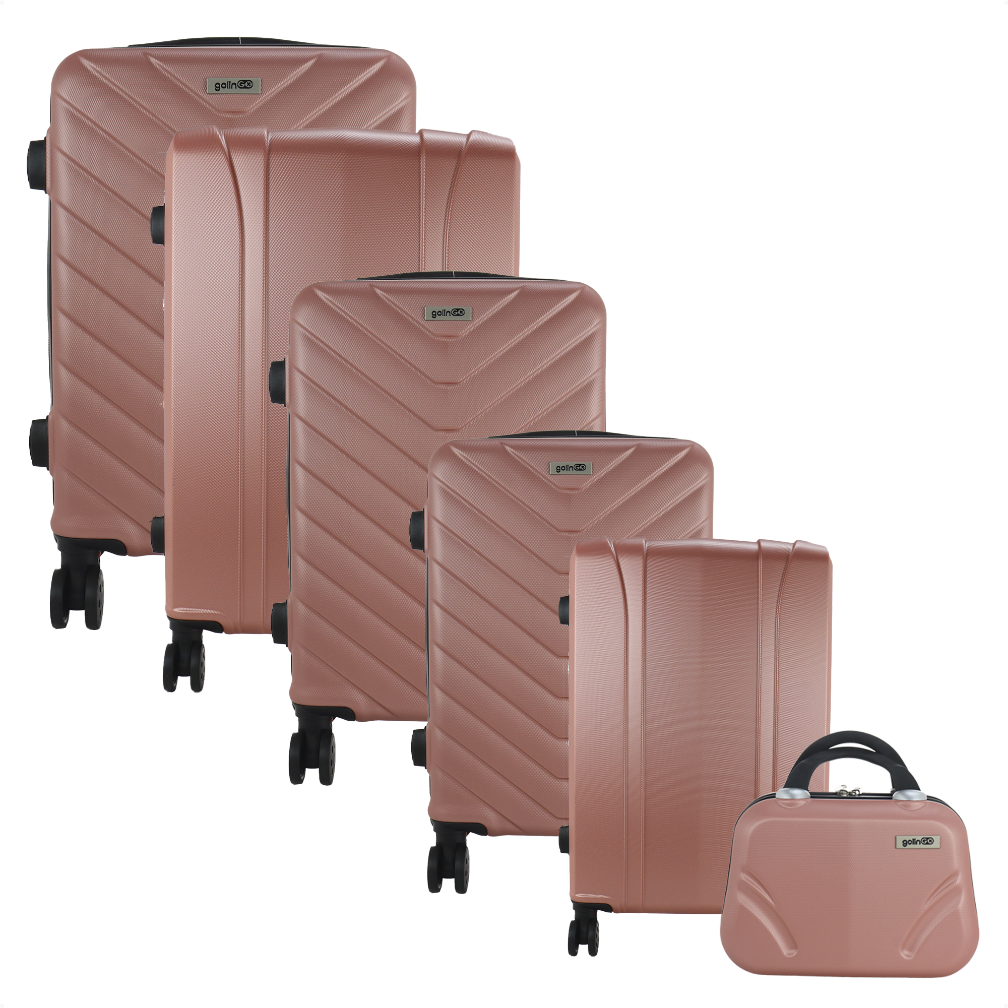 Maleta Set de 6 piezas Resistentes Rigidas Con Ruedas Giratorias removibles Asa Expandible TSA con Candado 14,18,20,24,26,28" ORO ROSA